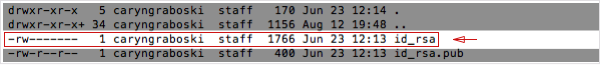 Terminal window displaying key listed under id_rsa.