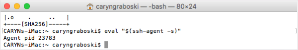 Terminal window running eval "$(ssh-agent –s)"