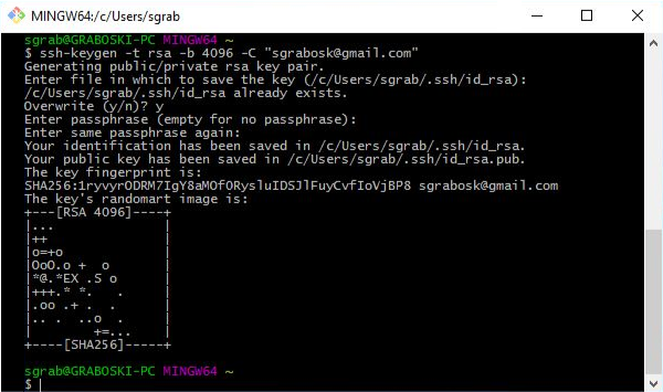 A command line window displaying an SSH key.